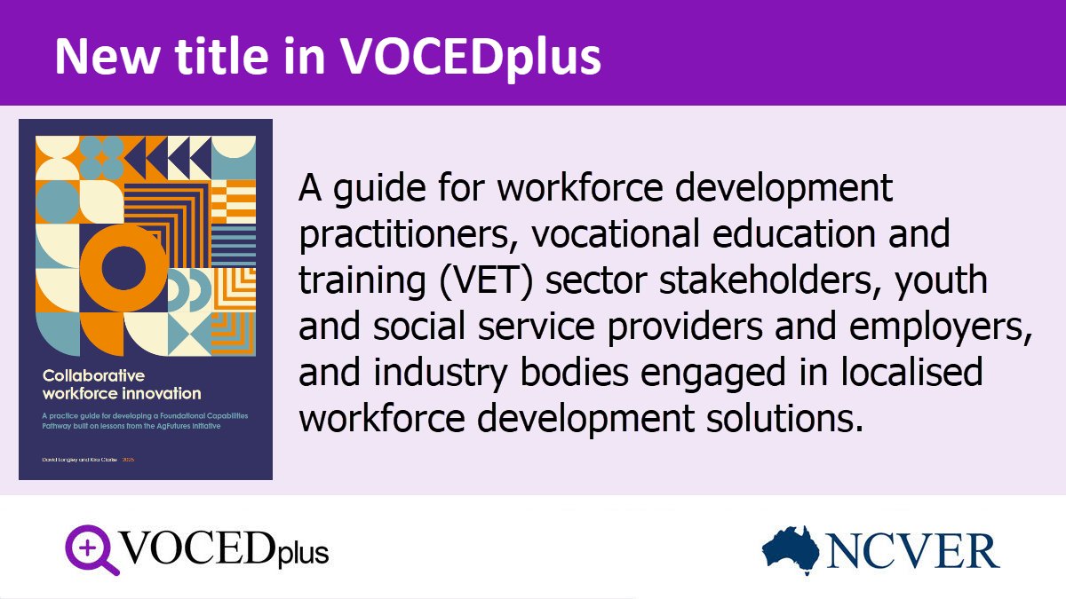 #NewTitle Collaborative workforce innovation: a practice guide  for developing a Foundational Capabilities Pathway built on lessons  from the AgFutures initiative
hdl.voced.edu.au/10707/699855
