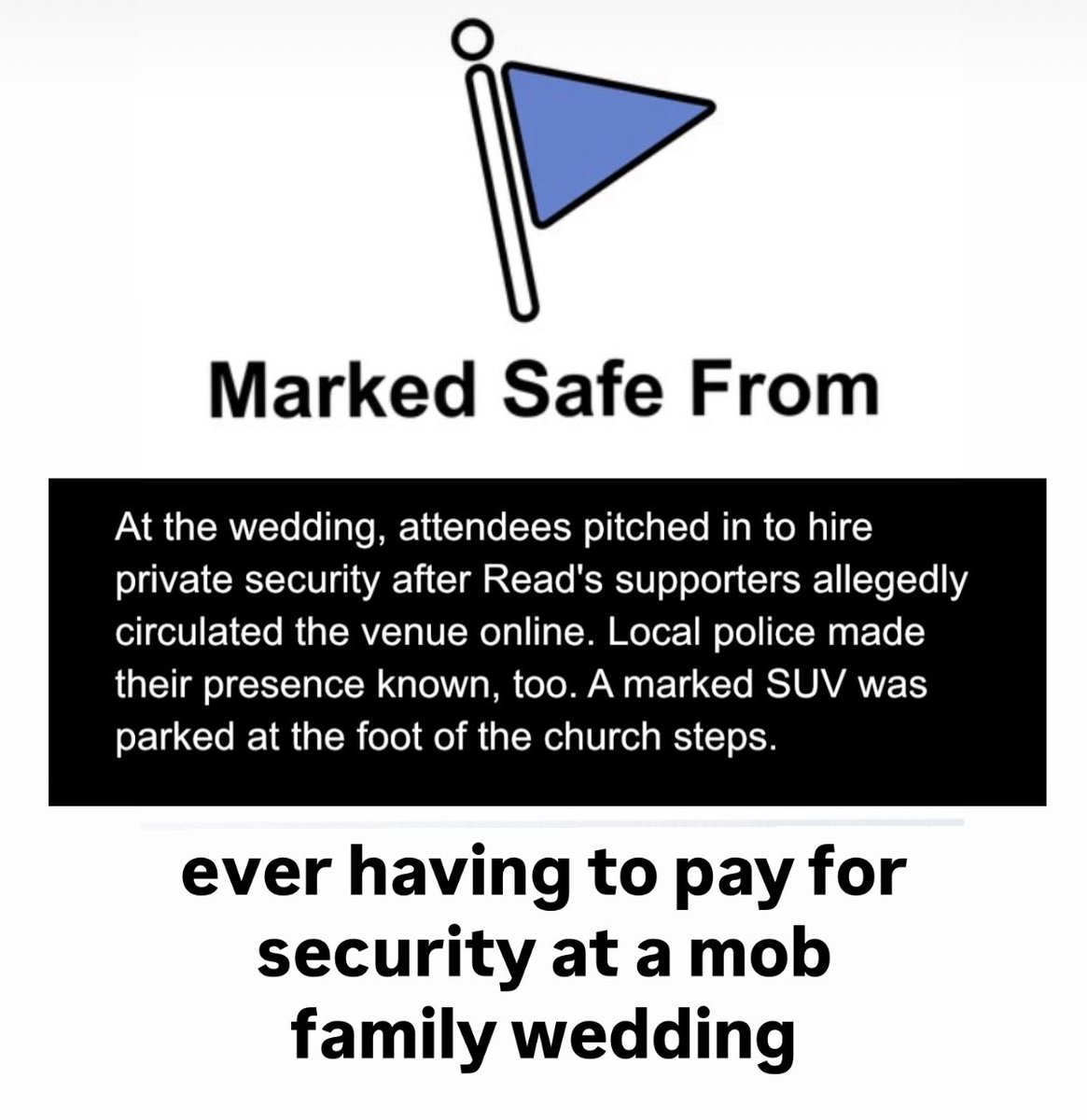 em64000's tweet image. Are we sure the marked SUV wasn’t parked outside the wedding bc they know what this family is capable of?