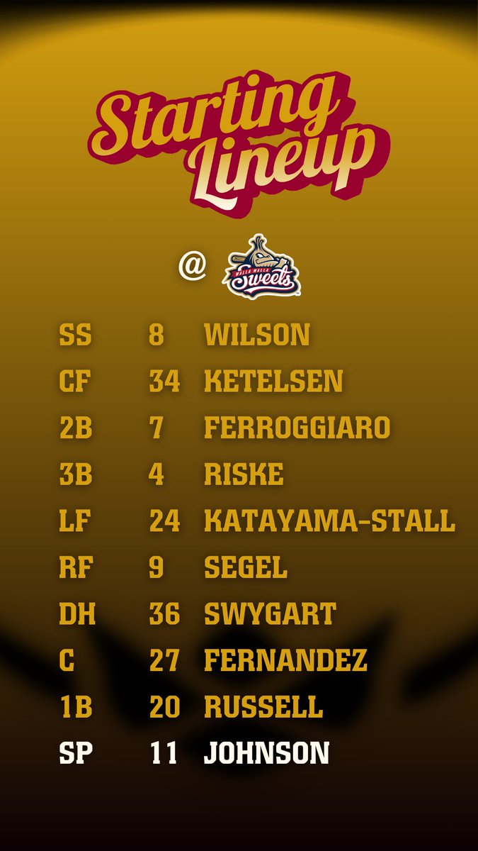 ⚔️ at 🧅 series finale at Borleske Stadium is set for a 6:05 pm first pitch. It's currently 99 degrees in Walla Walla. Tonight's 🔥 lineup ⬇️