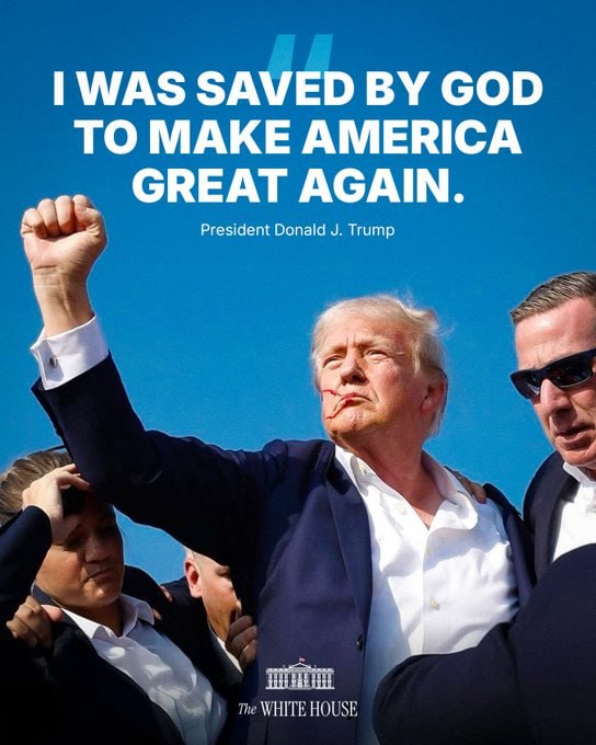 One year ago today — July 13, 2024. Butler, Pennsylvania.

“I WAS SAVED BY GOD TO MAKE AMERICA GREAT AGAIN. I BELIEVE THAT.” –President Donald J. Trump
#MAGA #GodBlessPresidentTrump #SaveTheWorld 
<a href="/ConnieKR016/">ckm114</a>