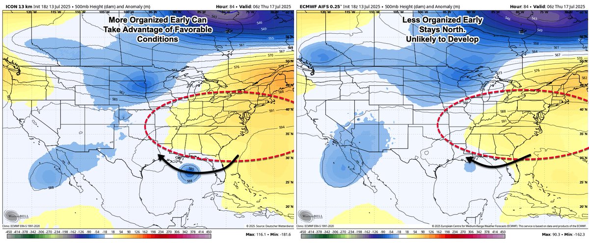 garrettmb's tweet image. A small but non-zero chance of tropical development of a disturbance off the FL/GA coast is possible this week across the Northern Gulf.
Initially, the set up is similar to TS Chantal's genesis with the origins coming from an old frontal boundary.
This is a very conditional…