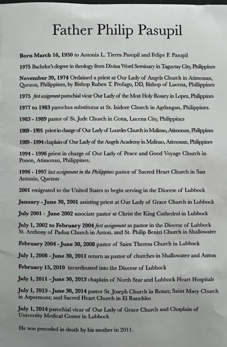 traumamd1's tweet image. John 12:24: truly I tell you, unless a wheat fall to the ground & dies. it remains only a grain. But if it dies, it produces many seeds.
RIP Fr Philip @umchealthsystem Chaplain @CatholicLubbock memorable service by @BishopLubbock Most Rev. Coerver 