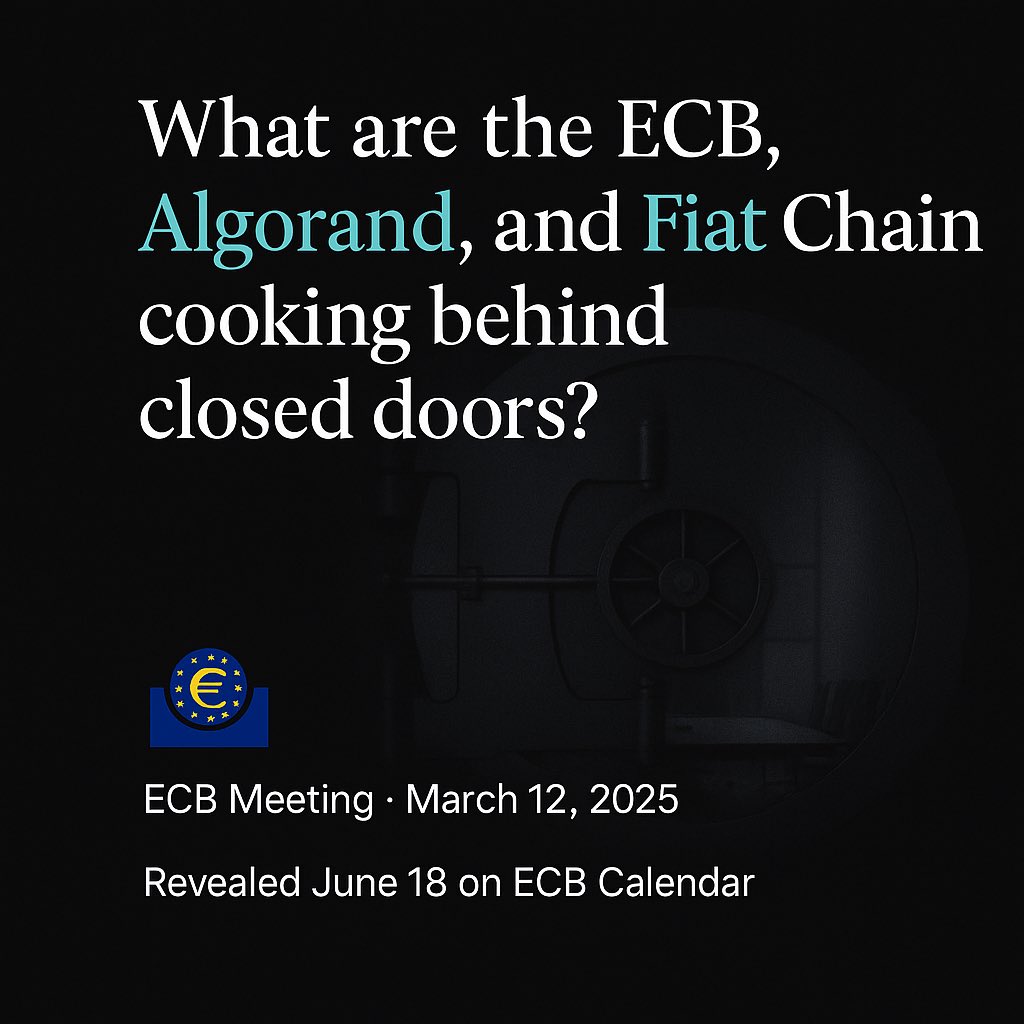 Holzmeister's tweet photo. What are the ECB, Algorand, and Fiat Chain cooking behind closed doors?
A March 12 meeting on digital payments & EU businesses just surfaced via the ECB calendar. No leaks. Just signals. 👀
#Algorand #ECB #FiatChain #Crypto #CBDC https://t.co/b3GL580YM3