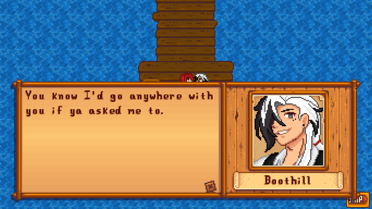 Sukuro_Useless's tweet image. I remember why I didn't finish Boothill: It's basically impossible to make it so his daughter moves in with you after marrying him.
So rather than figuring out what to do instead, I started coding more yaoi events
#Argenthill #Argenti #Boothill #StardewValley