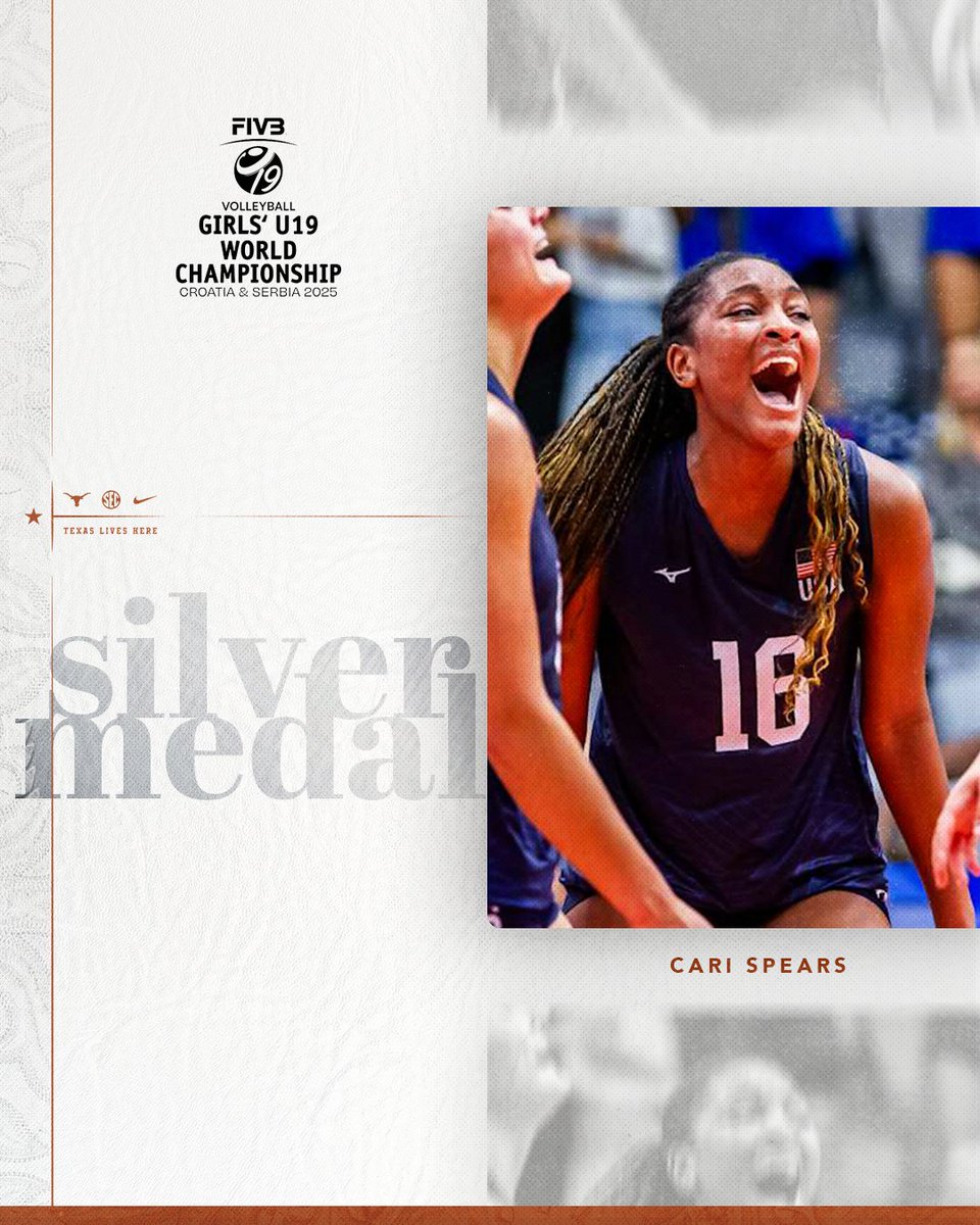 TexasVolleyball's tweet image. Cari Spears & the U-19 @usavolleyball national team are World Championship silver medalists π₯π€
#HookEm