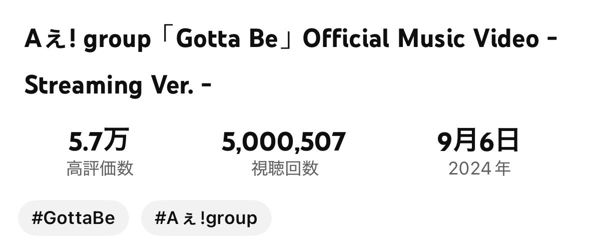GnttaBe再生回数500万回
おめでとう🎊

 #GottaBe
 #Aぇǃgroup