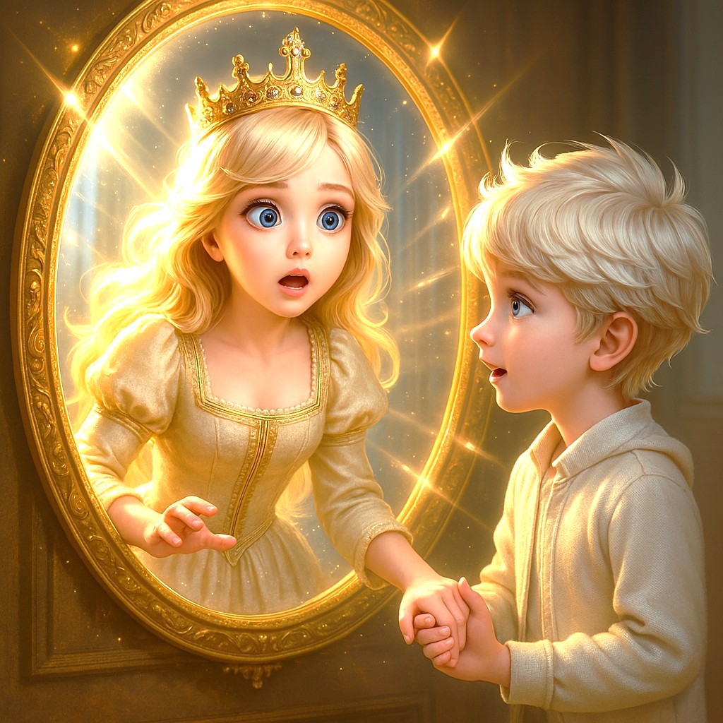 A world sealed deep behind the mirror.🪞When an unseen heart is gently noticed,
the world may begin to change, little by little. 💫

鏡の奥に閉ざされた世界👦見えない心に気づいてもらえた時
世界はすこしずつ変わっていくのかもしれない。👑

#AI画像 #いやし #鏡の中の王女 #童話の世界