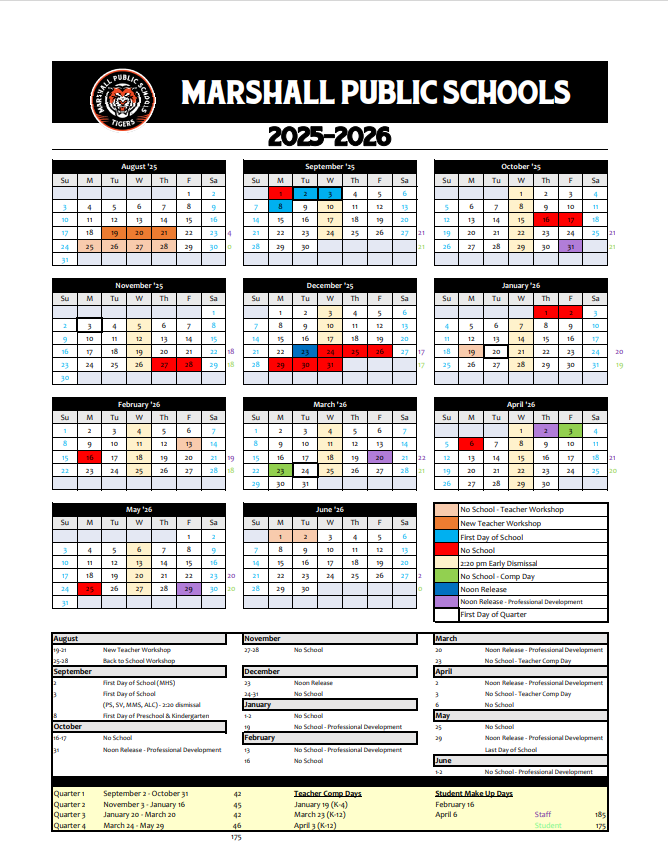 Here's your 2025-2026 Tiger calendar.  For a printable copy, visit our website at: core-docs.s3.us-east-1.amazonaws.com/documents/asse…