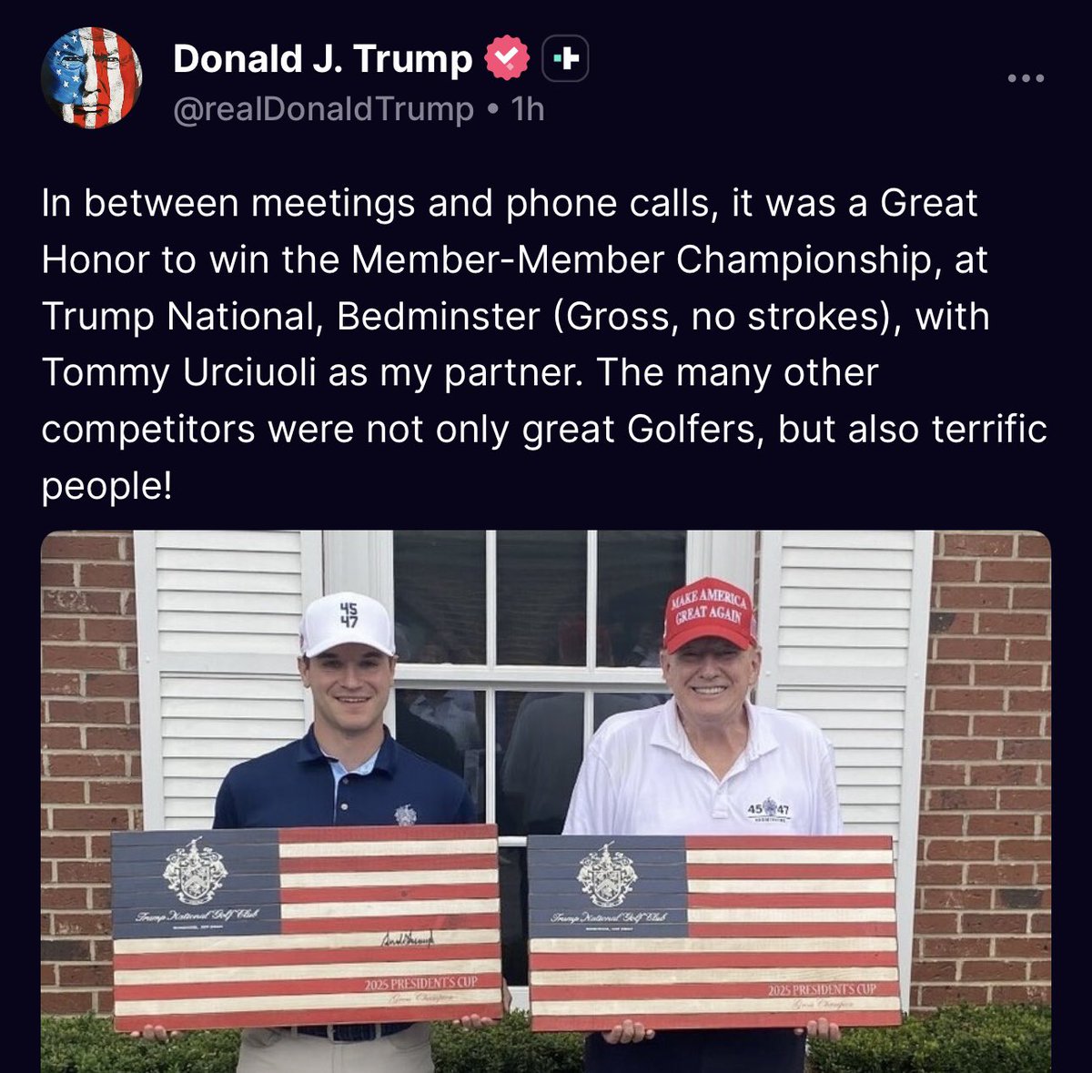 Another championship for Trump today in one of his tournaments. The guy never loses in his own events.