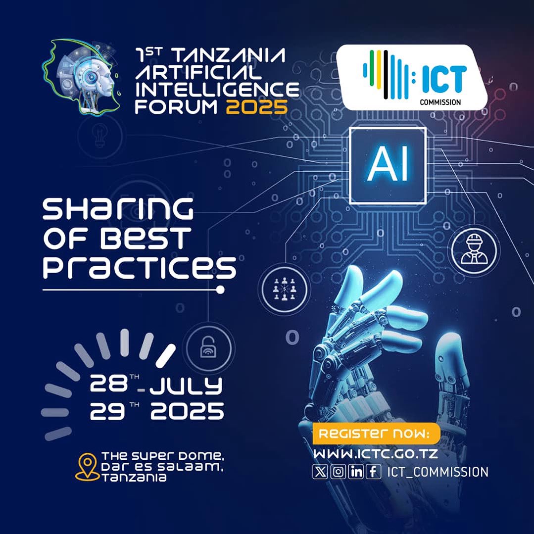 Tanzania can learn from global experience.

#TanzaniaAIForum2025 highlights practical examples of how AI is transforming lives in other regions.

Discover what’s possible.

Register now: ictc.go.tz
#TanzaniaAIForum2025