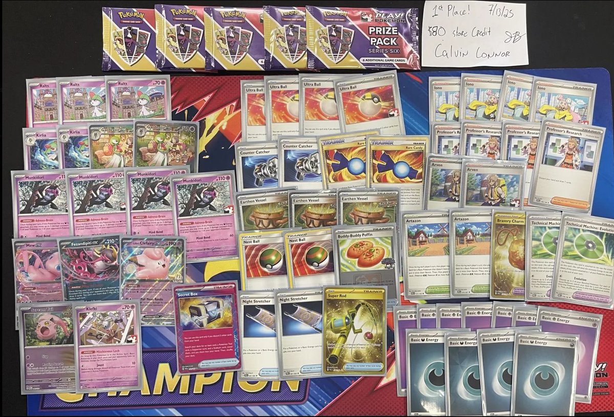 Calvin Connor (@calvinconnortcg) on Twitter photo League Challenge win #1 🏆
🐒🐒🐒🐒
Shoutout
<a href="/HeritageAuction/">Heritage Auctions</a> <a href="/TabletopVillage/">Tabletop Village</a> <a href="/FCBCArmor/">FCBC</a>
R1- Grimmsnarl W
R2- Eevee Box W
R3- Raging Bolt W
R4- Festival Lead W
R5- Gardevoir W
📷 First Challenge Win of the New Season!🏆 League Challenge win #1 🏆
🐒🐒🐒🐒
Shoutout
<a href="/HeritageAuction/">Heritage Auctions</a> <a href="/TabletopVillage/">Tabletop Village</a> <a href="/FCBCArmor/">FCBC</a>
R1- Grimmsnarl W
R2- Eevee Box W
R3- Raging Bolt W
R4- Festival Lead W
R5- Gardevoir W
📷 First Challenge Win of the New Season!🏆