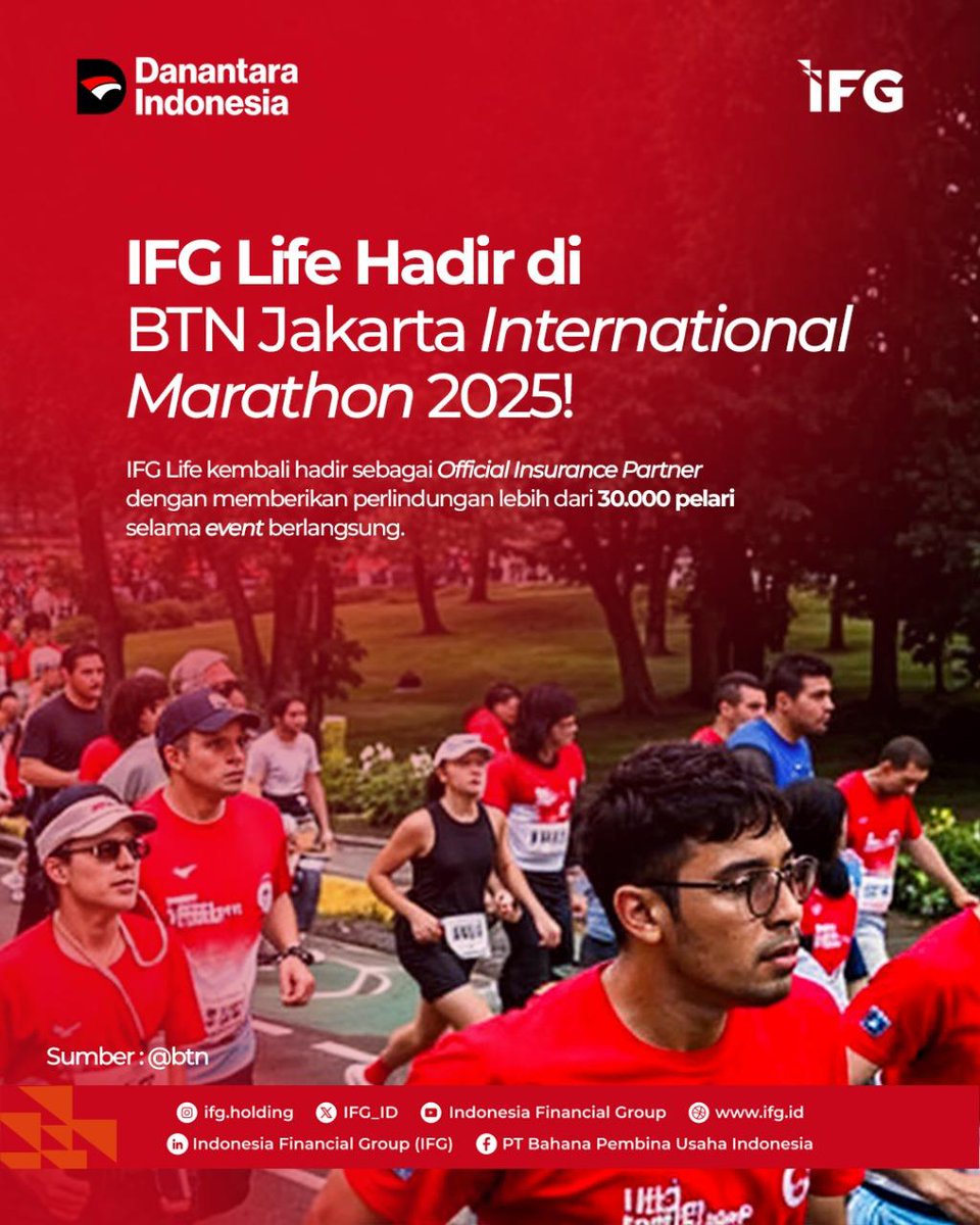 IFG_ID's tweet photo. #IFGLife Hadir Lagi di #BTNJakartaMarathon 2025!

Siap lari tanpa worry karena IFG Life jadi Official Insurance Partner yang jagain lebih dari 30.000 pelari! 💪✨
 Yuk gas pol, lari lebih jauh, lebih aman!
#Marathon2025 #LariSehat #IFGLifeProtects #JakartaInternationalMarathon https://t.co/n1JYC4bItb