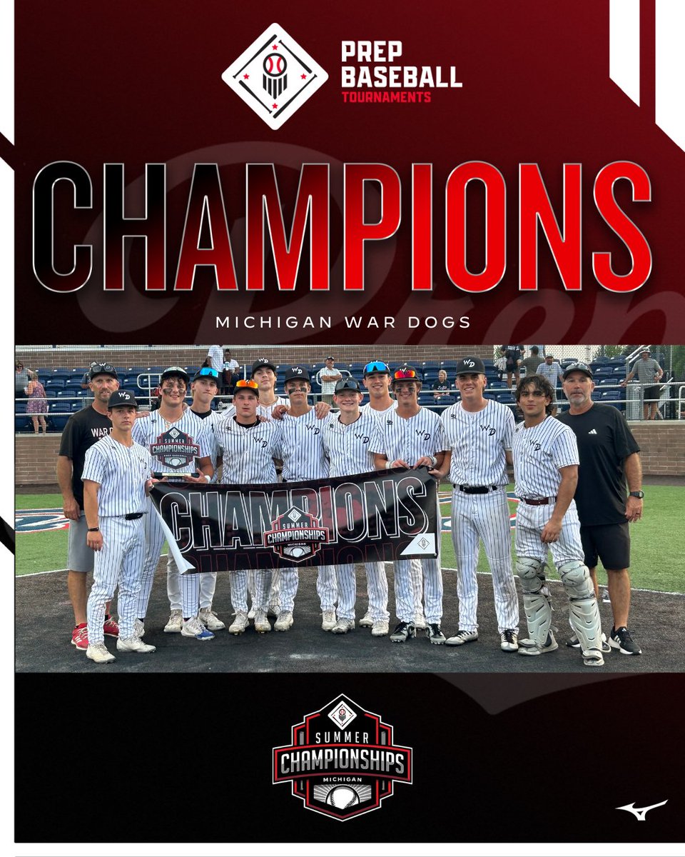 Prep Baseball Michigan (@prepbaseballmi) on Twitter photo 🥇TOURNAMENT CHAMPIONS 🥇
Michigan War Dogs | <a href="/MichiganWarDogs/">Michigan War Dogs</a>
Championship Game MVP - Robert Griffon
🏆 PBT Michigan Summer Championships🏆
⚾️ 18U Champions
📅 7/10-7/13
📍 Detroit, MI
<a href="/PBRTournaments/">Prep Baseball Tournaments</a> | <a href="/pbtscouting/">Prep Baseball Scouting</a> |
<a href="/PrepBaseMIScout/">Prep Baseball Michigan Scouting Coverage</a> 🥇TOURNAMENT CHAMPIONS 🥇
Michigan War Dogs | <a href="/MichiganWarDogs/">Michigan War Dogs</a>
Championship Game MVP - Robert Griffon
🏆 PBT Michigan Summer Championships🏆
⚾️ 18U Champions
📅 7/10-7/13
📍 Detroit, MI
<a href="/PBRTournaments/">Prep Baseball Tournaments</a> | <a href="/pbtscouting/">Prep Baseball Scouting</a> |
<a href="/PrepBaseMIScout/">Prep Baseball Michigan Scouting Coverage</a>