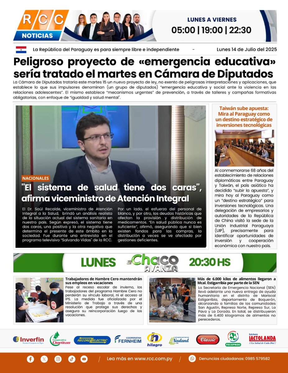 📰 ¡Noticia del día en RCC!
Te compartimos la tapa del diario digital de RCC.
Mantente informado visitando *rcc.com.py* para obtener más detalles sobre estos acontecimientos.