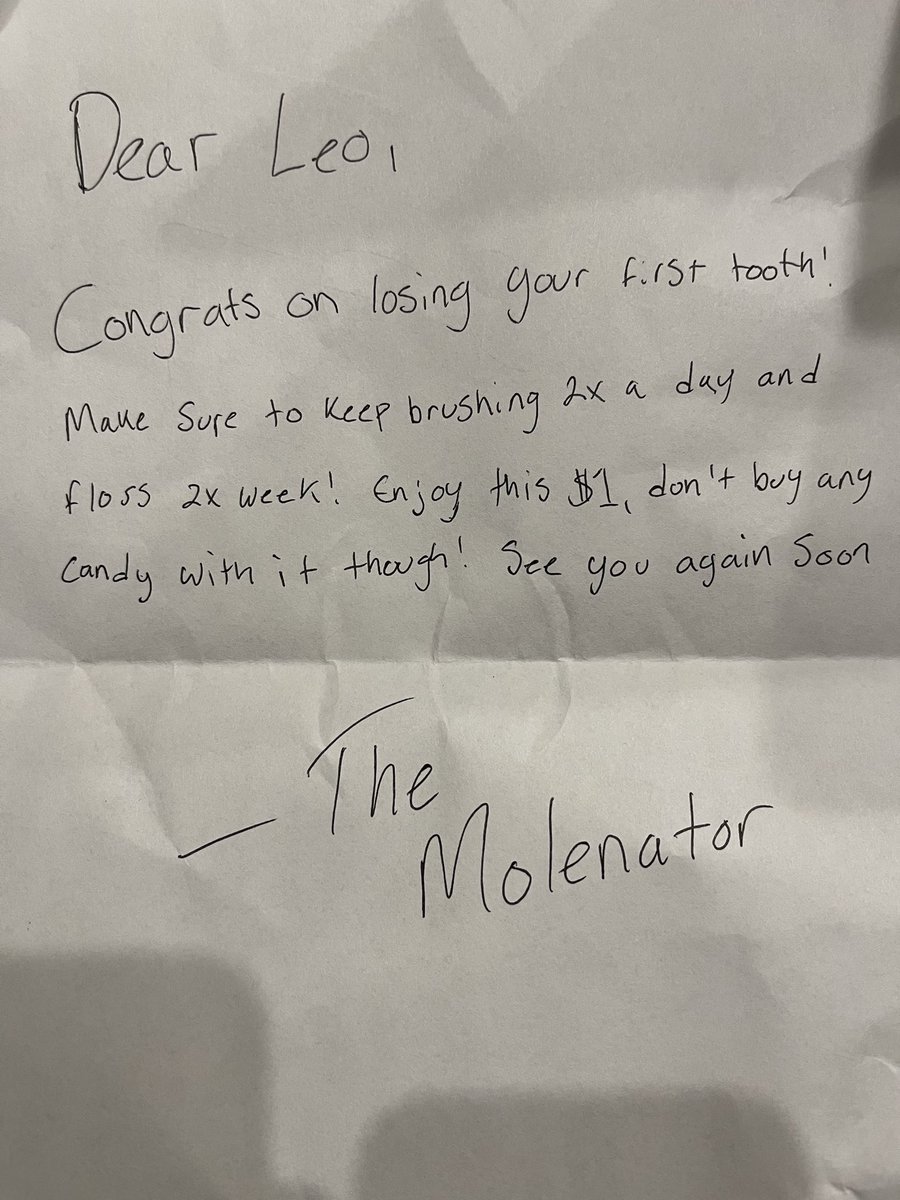 calebsylvia33's tweet photo. When your first born loses their first tooth and your a big Tim Allen fan… your start a new tradition. 

#IYKYK #Molenator https://t.co/8iwYcECxui