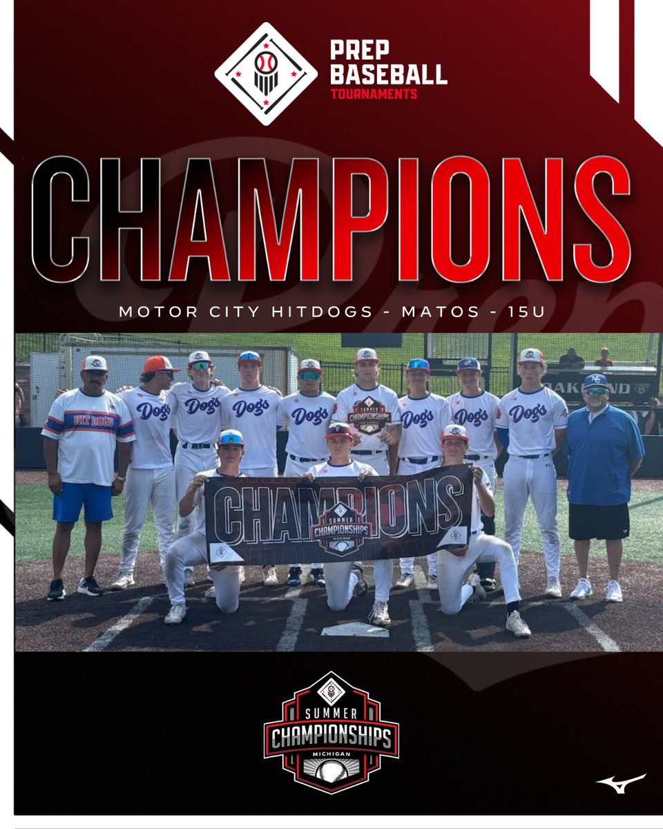 🥇TOURNAMENT CHAMPIONS 🥇

Motor City Hitdogs - Matos - 15U | <a href="/official_hitdog/">OfficialHitDogs</a>

Championship Game MVP - Jonathan Harrison

🏆 PBT Michigan Summer Championships🏆

⚾️ 15U Champions
📅 7/10-7/13
📍 Detroit, MI

<a href="/PBRTournaments/">Prep Baseball Tournaments</a> | <a href="/pbtscouting/">Prep Baseball Scouting</a> | 
<a href="/PrepBaseMIScout/">Prep Baseball Michigan Scouting Coverage</a>