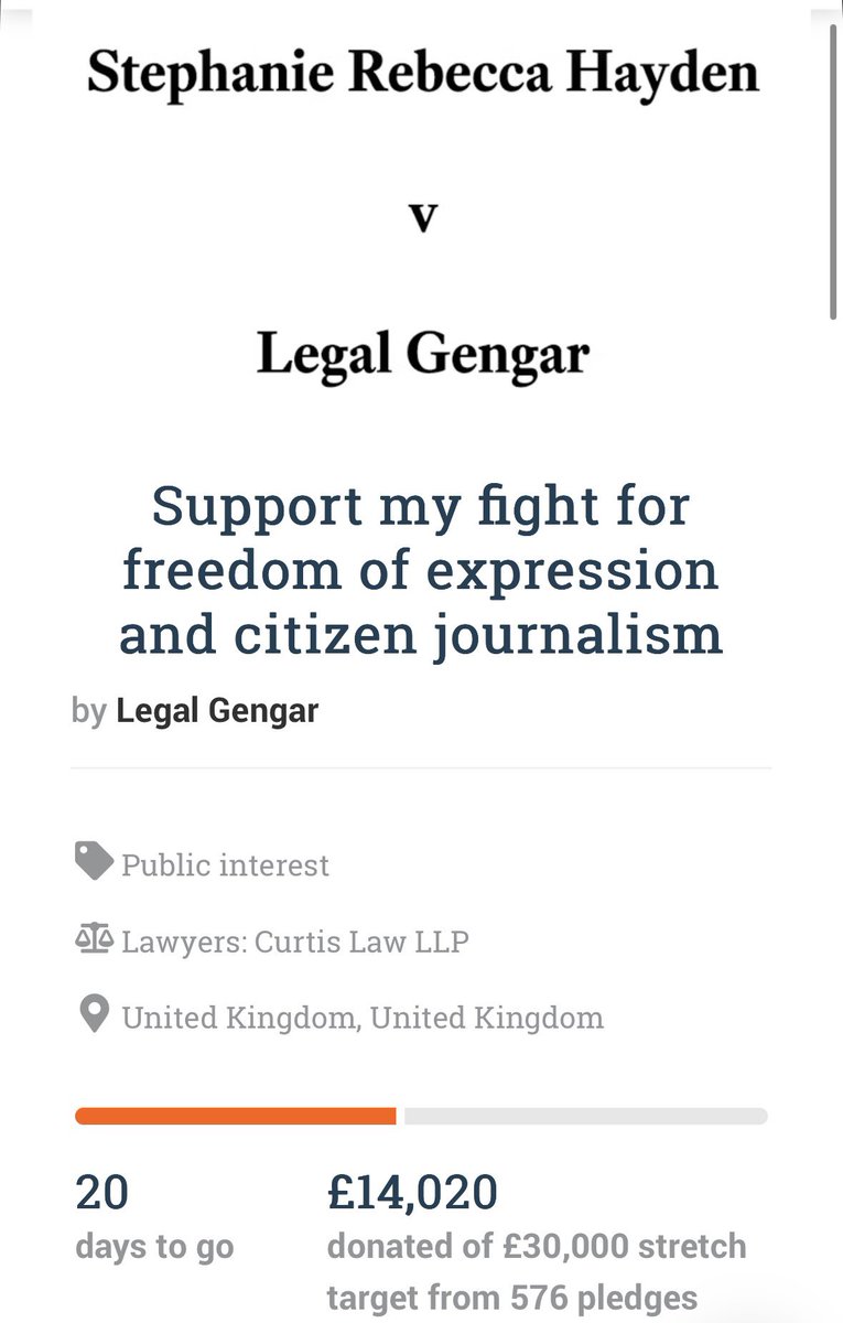 Thank you so much Jonathan for donating £50! Everyone’s kind generosity has raised £14,020 to help defend me and obtain a civil restraining order against a vexatious litigant.

So close to the halfway mark of £15,000! Once again, thank you. Slowly but surely, we will prevail.