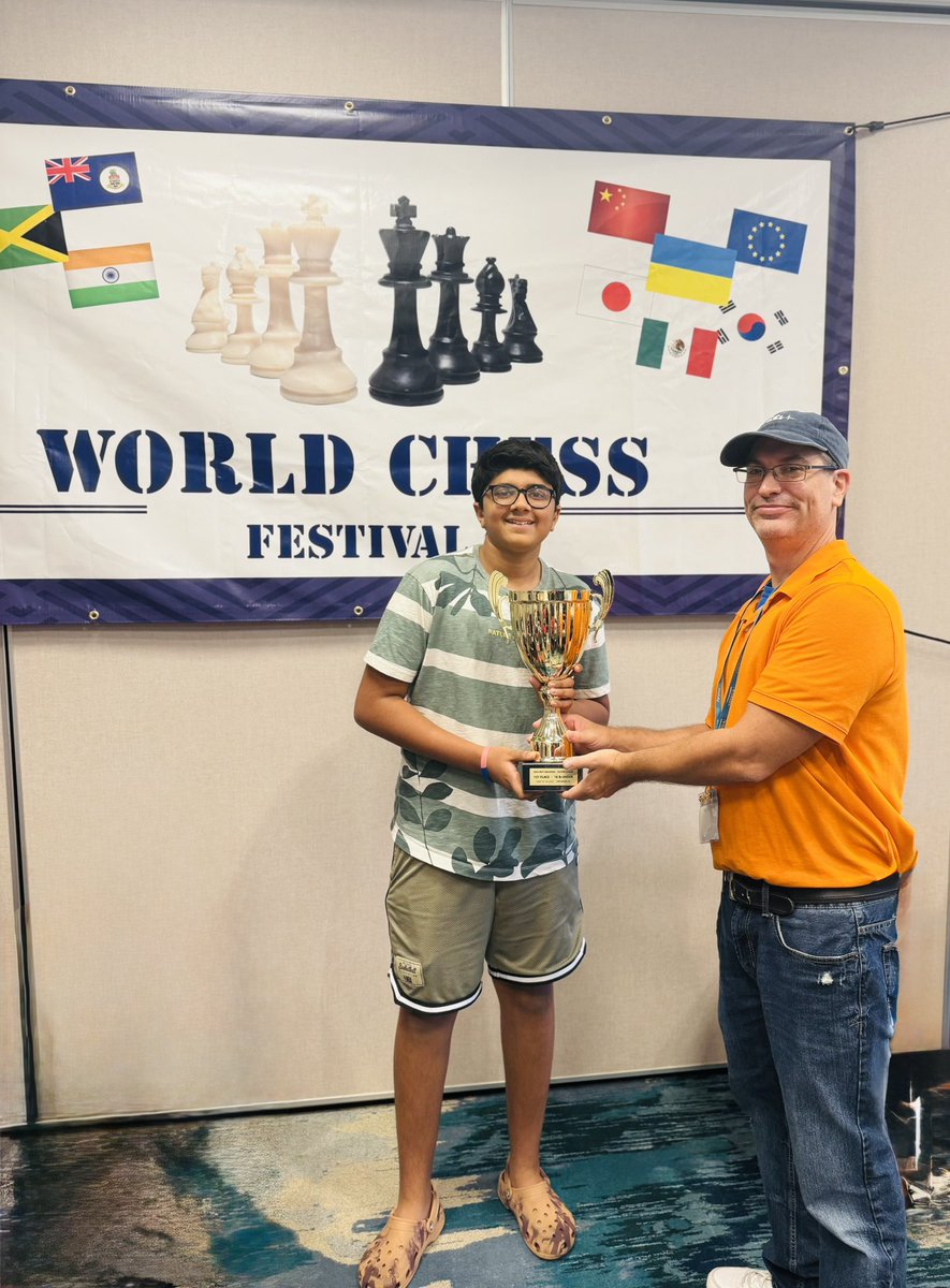 DrJashDatta's tweet image. So so proud of our 13yo #RiyaanDatta for winning 🏆 the Youth Championship section of the World Chess Festival in Orlando, FL this weekend. He is inching closer to his dream of becoming a @USChess National Master #ProudDad #SurgParenting CC: @GulliverPrep_ @SChoukkar