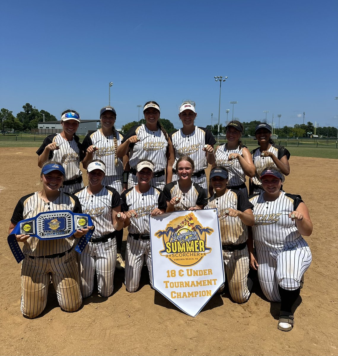 StarzMcGowan's tweet photo. We battled heat, delays,&amp; rain, but this group of dawgs got it done 💍🏆💪!

🌟Pitching was 🔥 giving up 2 er in 9 games. (Team .356 era)
🌟Defense was 🔥 
🌟Hitting was 🔥 with 7 batting over .400 &amp; @radha_samuel18 lead the pack @ .458

💣 Squad 👇
 @Maddiediamond12  @ReaghanW13 https://t.co/wq2AzjB86d