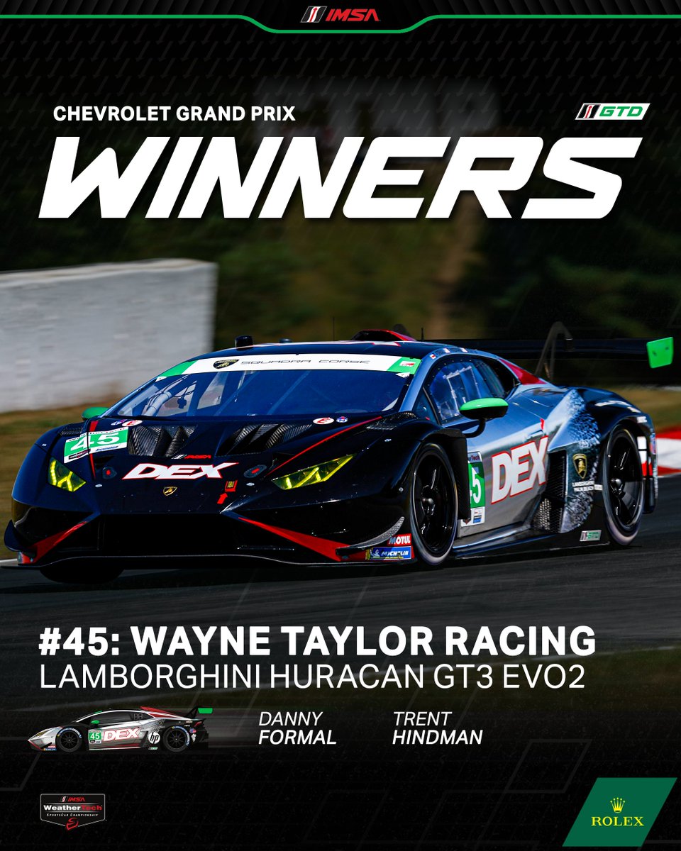 IMSA (@imsa) on Twitter photo Congratulations to the No. 45 Wayne Taylor Racing, Lamborghini Huracan GT3 EVO2 team on Winning the 2025 Chevrolet Grand Prix at Canadian Tire Motorsport Park in the GTD Class! ๐
<a href="/waynetaylorrcng/">Wayne Taylor Racing</a> | <a href="/LamborghiniSC/">Lamborghini Squadra Corse</a> Congratulations to the No. 45 Wayne Taylor Racing, Lamborghini Huracan GT3 EVO2 team on Winning the 2025 Chevrolet Grand Prix at Canadian Tire Motorsport Park in the GTD Class! ๐
<a href="/waynetaylorrcng/">Wayne Taylor Racing</a> | <a href="/LamborghiniSC/">Lamborghini Squadra Corse</a>