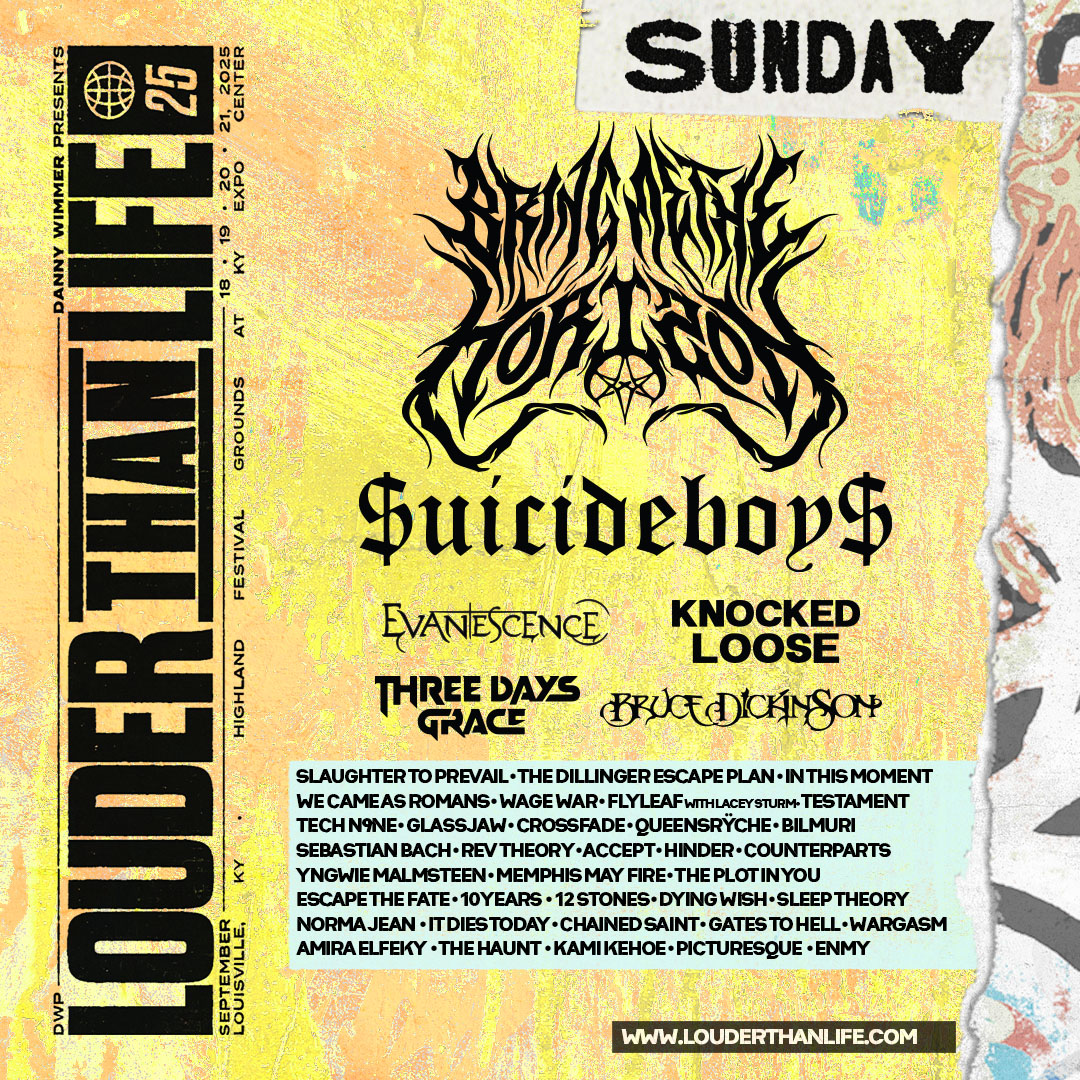 LTLFest's tweet image. This is your reminder to call off work Monday -- because Sunday is gonna hit HARD. 👊
Bring Me The Horizon. $uicideboy$. Evanescence. Knocked Loose. Bruce Dickinson. Three Days Grace.
The grand finale of #LTL25 isn’t going quietly.... or gently. 🩸