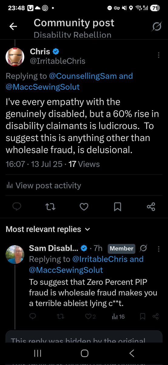 IrritableChris's tweet image. Turns out @CounsellingSam is a bit of a delicate flower, simply cant accept that people would fake disability to get free money.

When I call out the 60% rise in disability claimants in 10 years and the almost 300% rise in pip claims, I&apos;m apparently an ableist c*nt.

This is why…