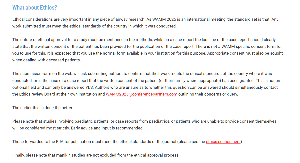 alistair mcnarry (@altgm) on Twitter photo Read this if you, or you know someone who
a) has already
b) is planning to
submit an abstract to <a href="/WAMM2025/">World Airway Management Meeting</a> before the new extended closing date of 15th August 2025.
This is about Abstract Ethics
wamm2025.com/abstracts/ Read this if you, or you know someone who
a) has already
b) is planning to
submit an abstract to <a href="/WAMM2025/">World Airway Management Meeting</a> before the new extended closing date of 15th August 2025.
This is about Abstract Ethics
wamm2025.com/abstracts/