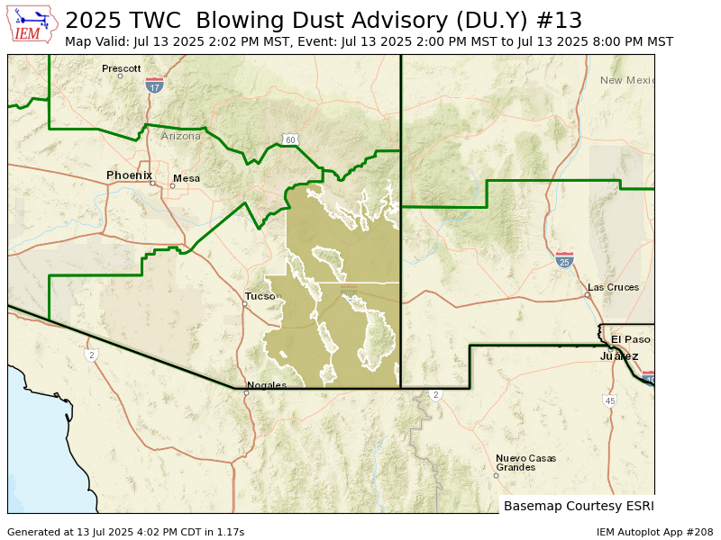 TWC continues Blowing Dust Advisory till Jul 13, 8:00 PM MST mesonet.agron.iastate.edu/vtec/f/2025-O-…
