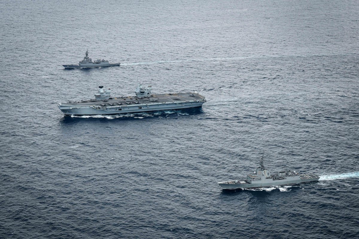 DefenceAust's tweet photo. The Australian Defence Force recently provided support to the United Kingdom-led @COMUKCSG during a deployment to the Indo-Pacific, under Operation Highmast.

During the deployment, the @AusAirForce's P-8A Poseidon aircraft provided maritime surveillance, while the @Australian_Navy's destroyer HMAS Sydney, integrated with the strike group ahead of @TalismanSabre.

#YourADF #TS25 #CSG25 @RoyalNavy