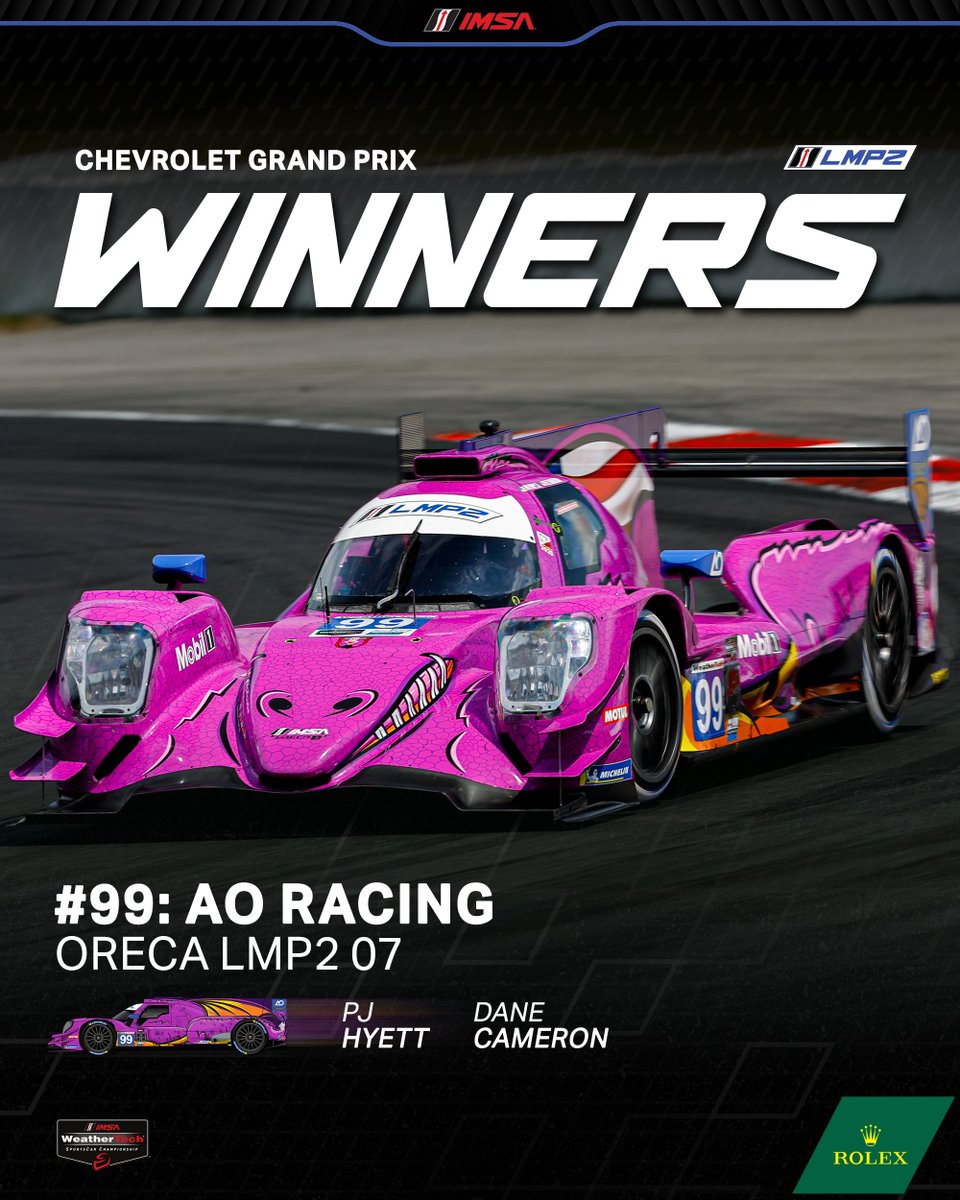 Congratulations to the No. 99 AO Racing, Oreca LMP2 07 team on Winning the 2025 Chevrolet Grand Prix at Canadian Tire Motorsport Park in the LMP2 Class! 🏆

<a href="/AORacingUSA/">AO Racing 🦖</a> | <a href="/Oreca/">ORECA</a>