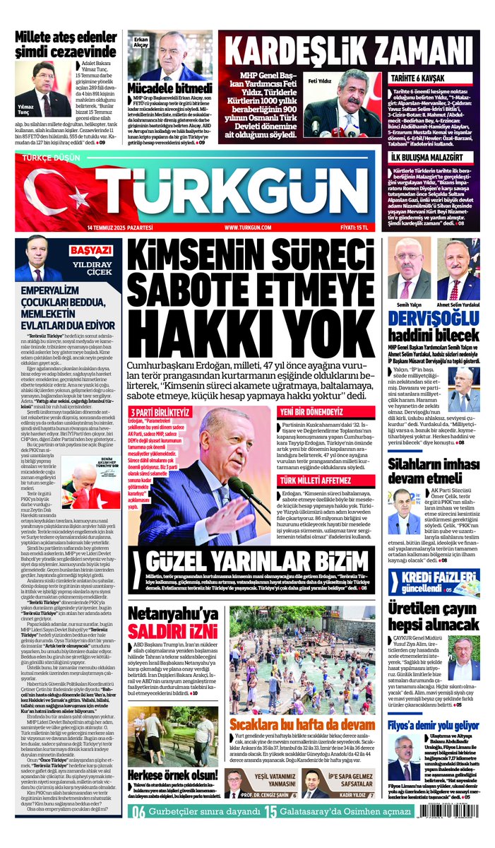 Gazetemizin 14 Temmuz 2025 Pazartesi baskısını inceleyebilirsiniz... #Türkgün #turkgungazetesi