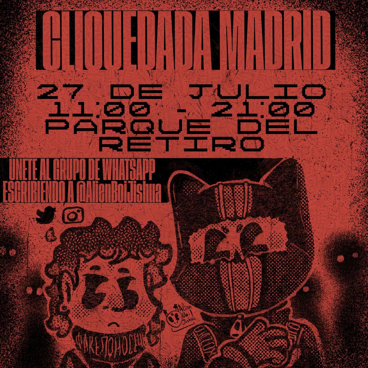 AlienBoiJishua's tweet image. Holiii
Se va a organizar una quedada este 27 de julio en El Retiro! SerΓ‘ de 11 a 21 y os podΓ©is pasar cuando querΓ‘is!
Escribidme por DM para agregaros al grupo para los prΓ³ximos avisos!
Hacemos una Cliquedada al mes β¨
#CliquedadaMadrid #TΓPSPAIN #TΓPMADRID