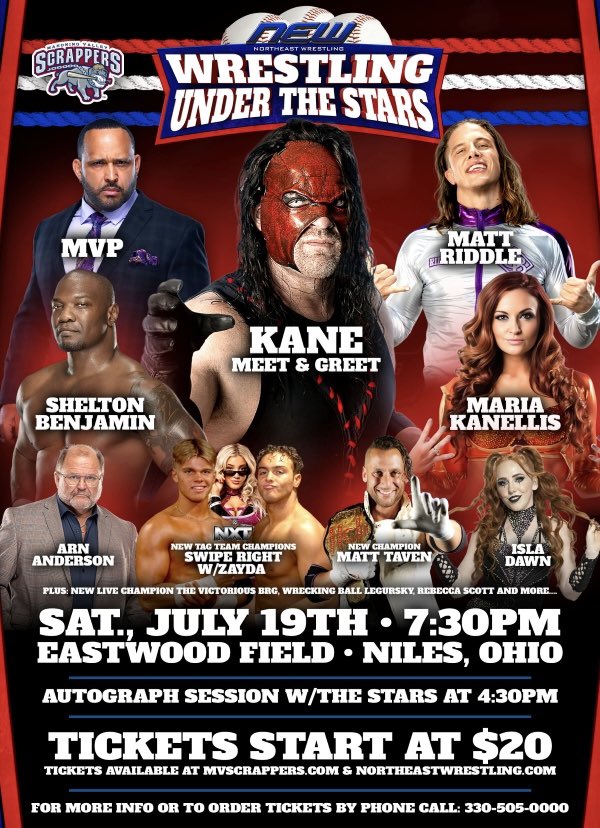 ATD Promotions (@atdpromotions) on Twitter photo <a href="/newwrestling1/">Northeast Wrestling</a> returns to Eastwood Field in Niles, OH for Wrestling Under The Stars NEXT Sat, July 19th!!
Our guests include WWE Alumni <a href="/MariaLKanellis/">MariaKanellisBennett</a> & <a href="/RealIslaDawn/">Isla Dawn</a>!
Plus <a href="/KaneWWE/">Kane</a> <a href="/Sheltyb803/">Shelton J. Benjamin</a> <a href="/The305MVP/">MVP</a> <a href="/SuperKingofBros/">Matthew Riddle</a> & all the stars of NEW!
🎟️ northeastwrestling.com <a href="/newwrestling1/">Northeast Wrestling</a> returns to Eastwood Field in Niles, OH for Wrestling Under The Stars NEXT Sat, July 19th!!
Our guests include WWE Alumni <a href="/MariaLKanellis/">MariaKanellisBennett</a> & <a href="/RealIslaDawn/">Isla Dawn</a>!
Plus <a href="/KaneWWE/">Kane</a> <a href="/Sheltyb803/">Shelton J. Benjamin</a> <a href="/The305MVP/">MVP</a> <a href="/SuperKingofBros/">Matthew Riddle</a> & all the stars of NEW!
🎟️ northeastwrestling.com