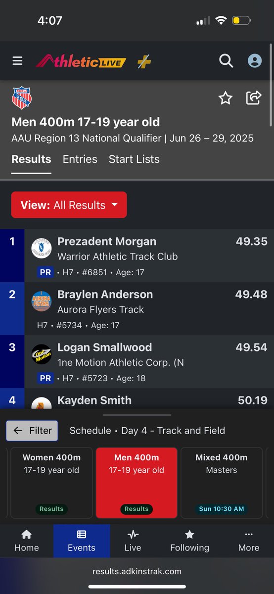 Regional Meet. Finishing First Place🥇 with a new Pr in the 400m dash (49.35) becoming Regional Champ.