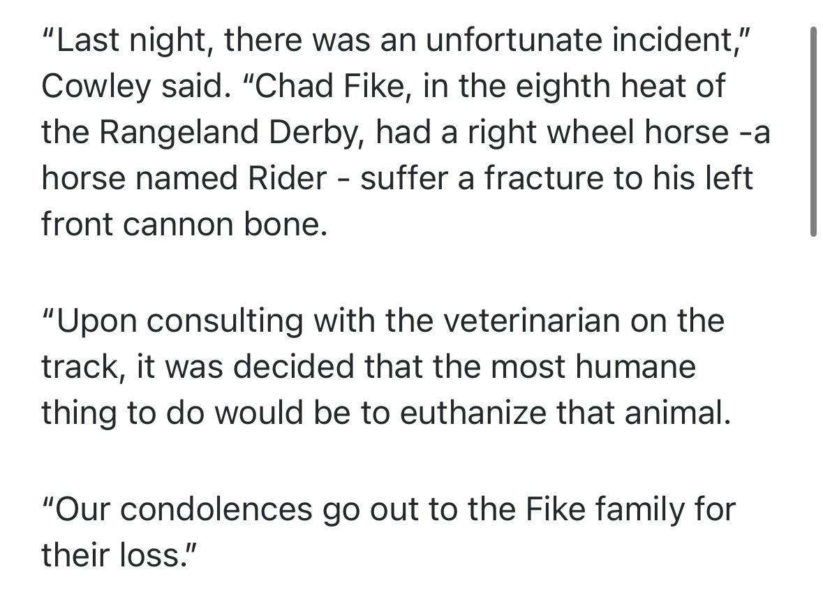 CamilleLabchuk's tweet image. The @calgarystampede rodeo is an utter embarassment. Another horse died in the chuckwagons and they just offered condolences to the family of the rider who KILLED the horse instead of expressing any sympathy for the animal. Borderline sociopathic conduct.
ctvnews.ca/calgary/articl…