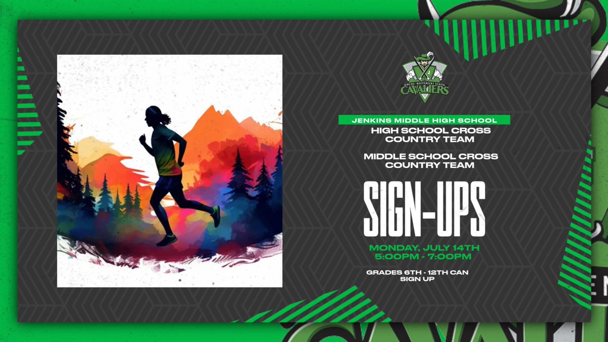 Make sure you come out to sign up for the Middle school and high school cross country teams. 

sign ups will be in the JMHS Lobby from 5:00pm-7:00pm tomorrow.