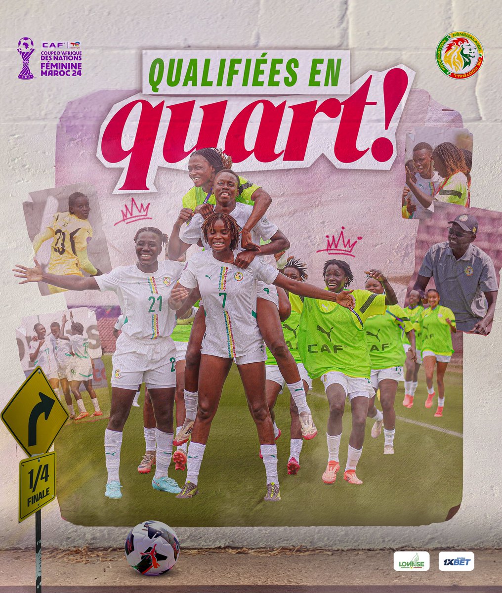 Après les résultats du jour, le Sénégal est qualifié en quarts de finale de la Coupe d’Afrique des Nations 2024. #WAFCON2024 #GaindeyiFéminine