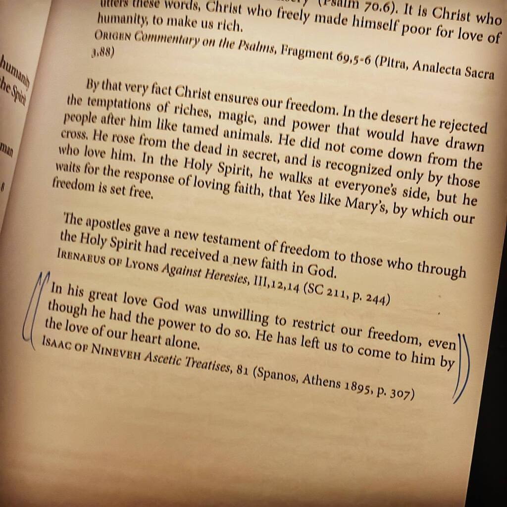 schelske's tweet image. An ancient Christian voice on freedom. Something modern Christians might meditate on: “In his great love God was unwilling to restrict our freedom, even
though he had the power to do so. He has left us to come to him by the love of our heart alone.” - Isaac of Nineveh, 7th c…