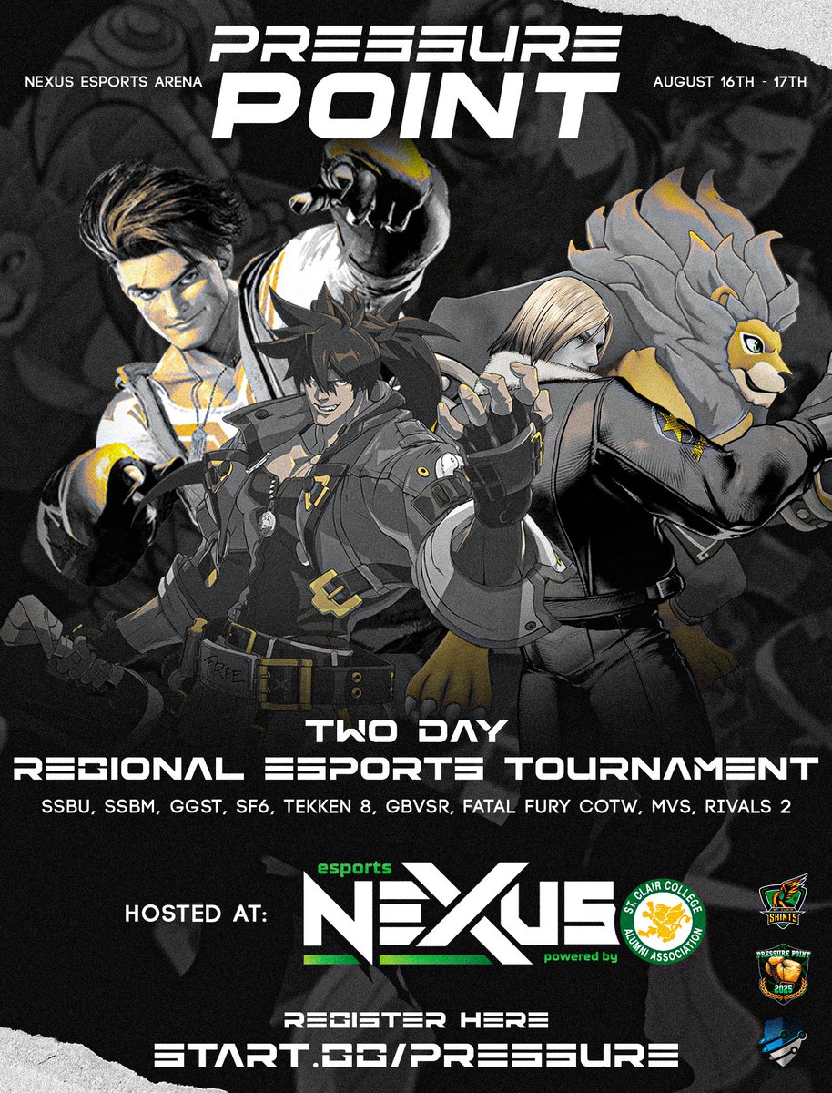 No Style Tournaments ๐ GB4 ๐ Pressure Point (@nstournamenthub) on Twitter photo Pressure Point 2025 is 5 Weeks Away! 
Windsorโs BIGGEST FGC event on Aug 16th - 17th โ 130+ attendees and counting!
 - 10+ Titles + Side Brackets for All Games
 - High-End PCs |  Every Game Streamed
 - Discounted 1-Day Competitor Passes Available!
Use Code Saints For $10 Off! Pressure Point 2025 is 5 Weeks Away! 
Windsorโs BIGGEST FGC event on Aug 16th - 17th โ 130+ attendees and counting!
 - 10+ Titles + Side Brackets for All Games
 - High-End PCs |  Every Game Streamed
 - Discounted 1-Day Competitor Passes Available!
Use Code Saints For $10 Off!