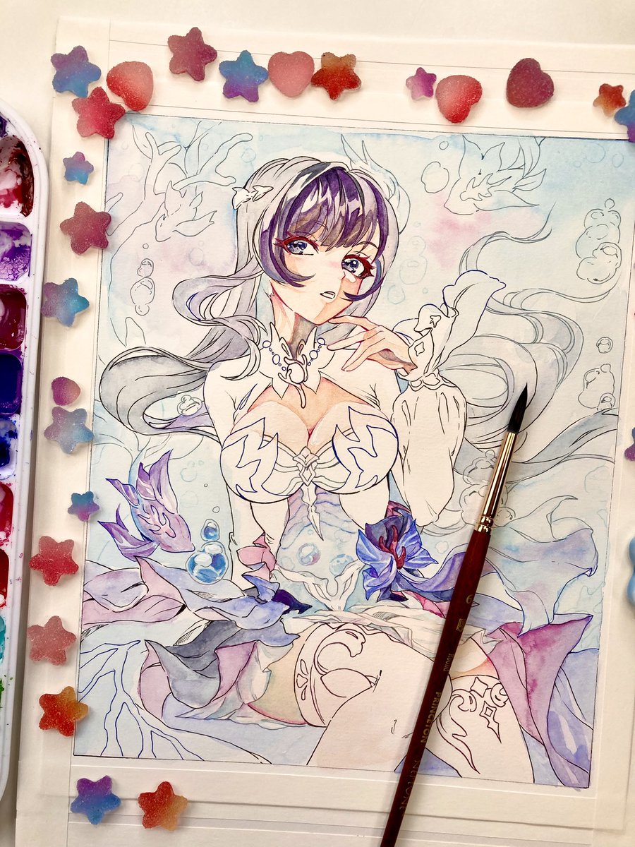 oakteaparty's tweet image. Wip! Hysilens, daughter of the sea 💙✨
Live now with a watercolor painting! 🥰✨
🎉 twitch.tv/OakteaParty 💫