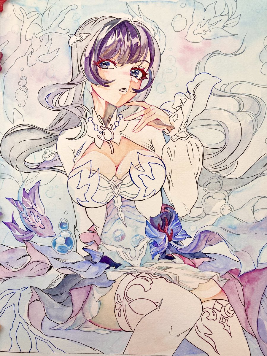 oakteaparty's tweet image. Wip! Hysilens, daughter of the sea 💙✨
Live now with a watercolor painting! 🥰✨
🎉 twitch.tv/OakteaParty 💫