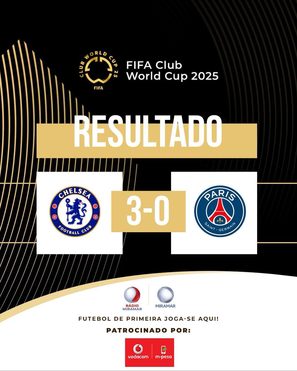 ⚽ Chelsea 3–0 PSG – Os Blues conquistam o mundo e escrevem história em Nova Jersey 🌍🏆

 — O gigante europeu foi completamente anulado pelo Chelsea, que dominou a final e já levava 3–0 ao intervalo!

Chelsea atropelou o PSG e venceu por 3–0 na final do Mundial de Clubes! Cole