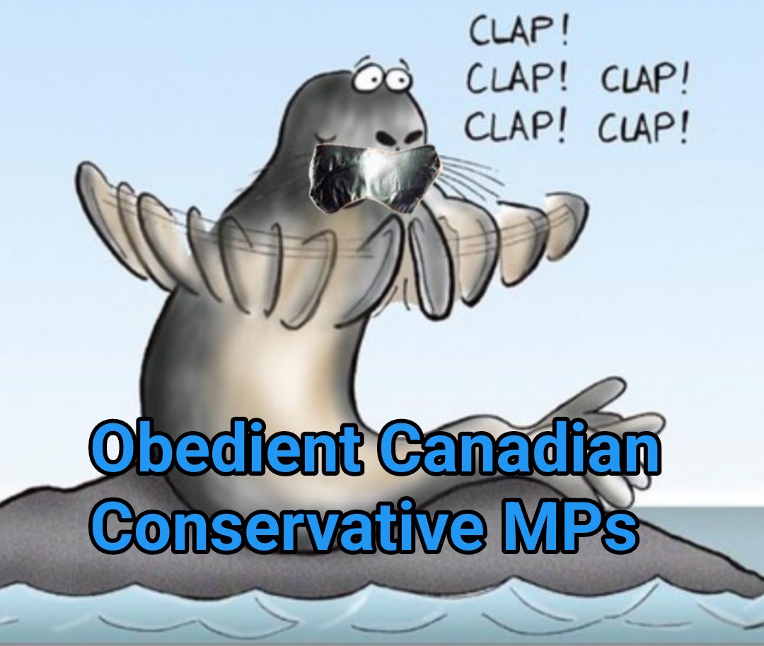 underbite's tweet photo. @Freire1Pb None of the #ClappingSeal #Con MPs are allowed to speak unless #GodfatherFord gives permission. And then he tells them what to say.
And EVERY #Con MP is fine with that...duct taped and clapping. https://t.co/wvHSKW1zbV