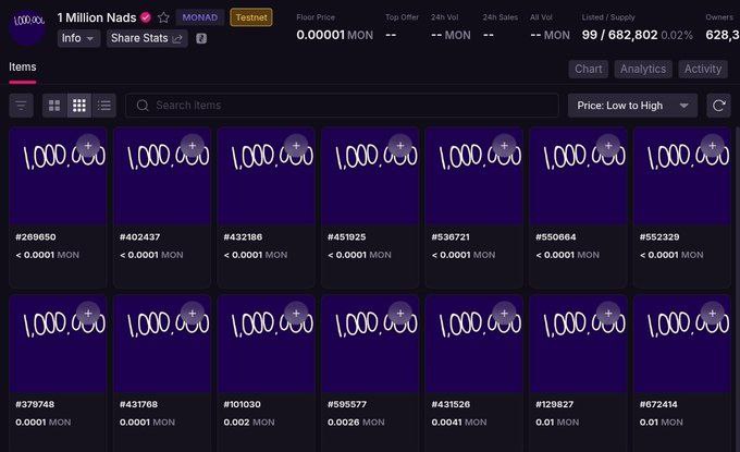 linnea0x's tweet photo. You Have or Not? 💜💜💜 @monad_xyz 
1 Million Nads” is a Soulbound NFT collection on the Monad Testnet.

✅ Non-transferable (SBT = SoulBound Token)

✅ Fixed supply: 1,000,000 NFTs

✅ Represents early interaction, testing, or meme participation in Monad ecosystem https://t.co/BHLrCN9JlM