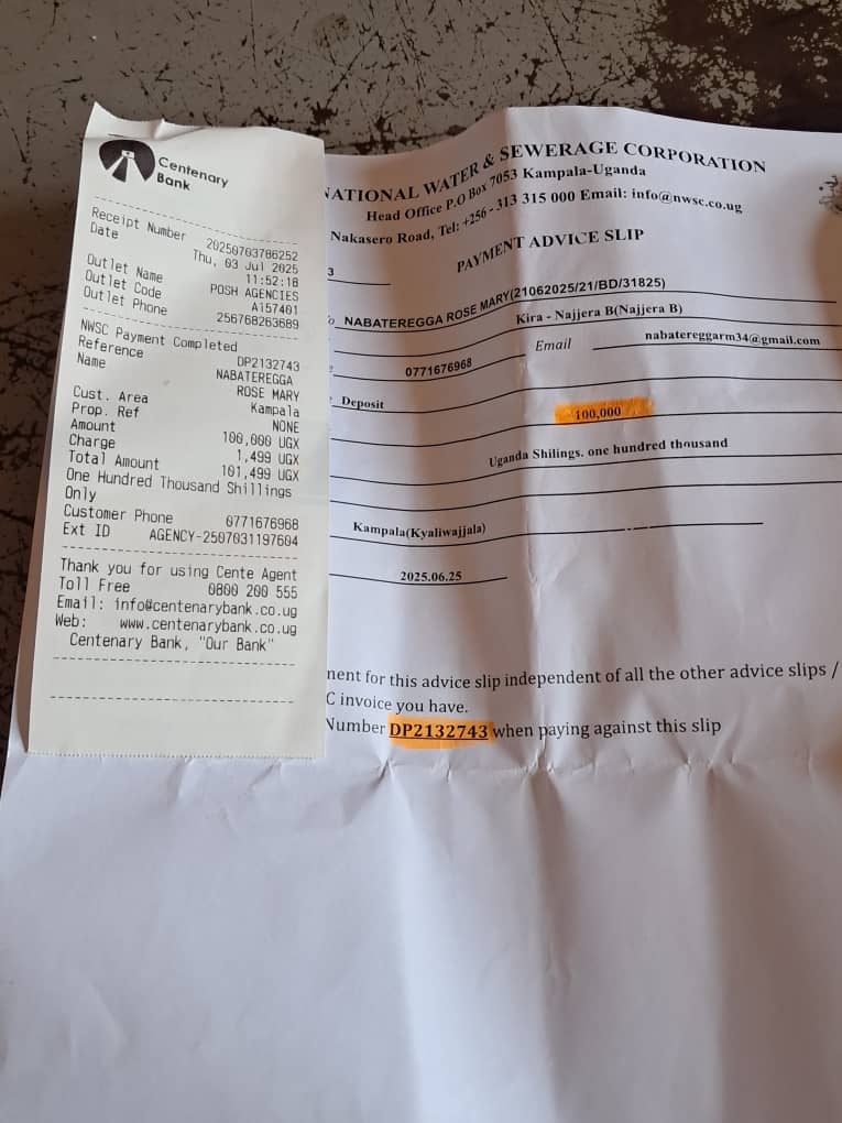 bryan_scholes's tweet photo. @nwscug @NWSCMD am not connected ever since I paid.

My application details are as follows:
- Work request in the names of Nabateregga Rose Mary
- Application reference: 21062025/21/BD/31825, Kyaliwajala office 

Please contact me on: 0752261756, 0754959693, or 0771676968. https://t.co/NdJ14hP6BQ