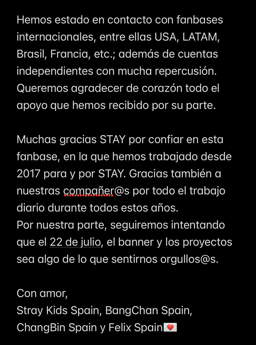 StrayKids_Spain's tweet photo. STAY! Este es un mensaje para ti❤️ https://t.co/QJz3MqzWJf