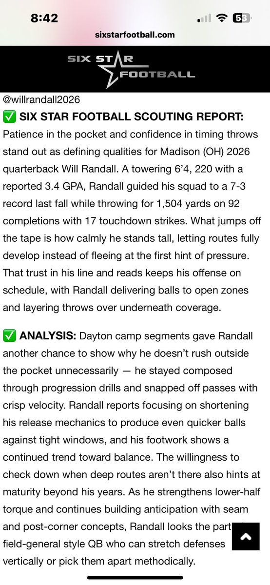 willrandall2026's tweet image. thank you for the write up!!!! @sixstarfootball @CoachOrts @BradMaendler
