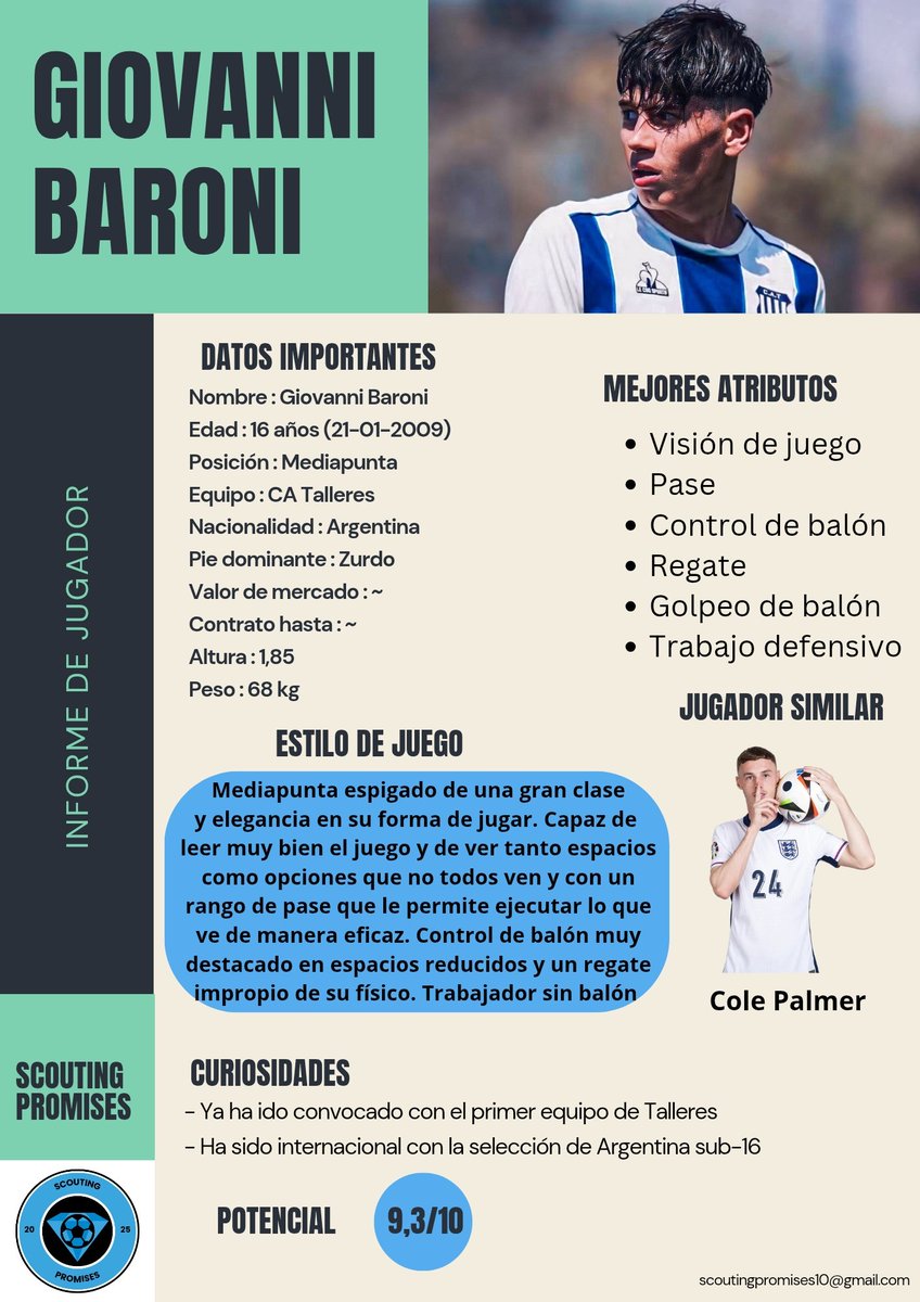 Scout_Promises's tweet image. #153 🌟 PROMESA DEL DÍA 🌟 
Giovanni Baroni (CA Talleres)