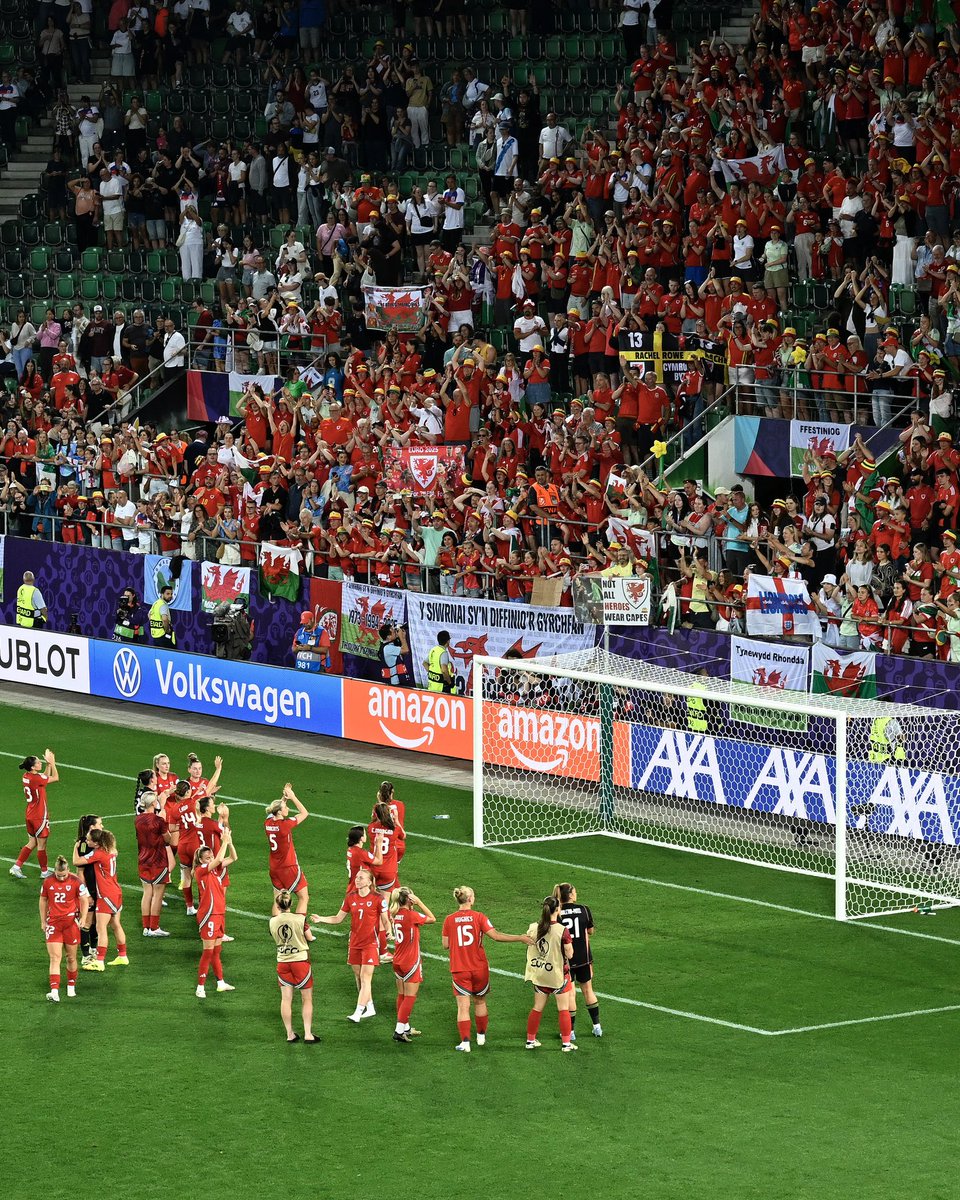 Cymru's tweet image. To every member of The Red Wall who travelled to Switzerland or supported from back home, your passion and unwavering support carried us every step of the way. The legacy of this summer will last far beyond the final whistle.
Diolch o galon. ♥️🏴