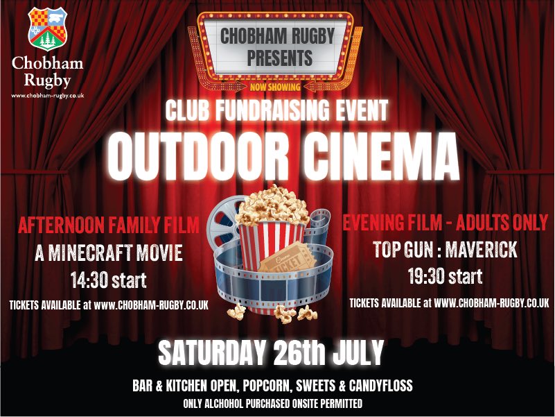 chobhamrugby's tweet image. 🎬✨ Join us under the stars! Our Open Air Cinema returns on 26th July — bring a blanket, grab some popcorn, and enjoy a magical movie night outdoors. 🍿🌙 

Tickets at chobhamrugby.co.uk

#OpenAirCinema #MovieUnderTheStars